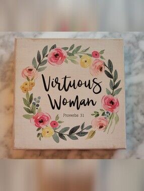 Virtuous Woman Floral Wall Sign - Pink, Yellow, Green